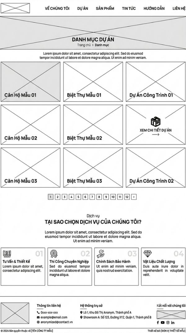Mẫu trang danh mục dự án