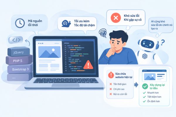 Mã nguồn dễ lỗi thời, khó bảo trì về sau
