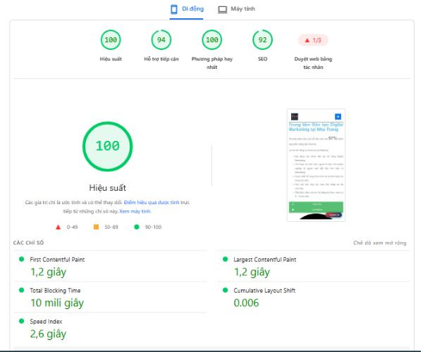 Phân tích hiệu suất website trên PageSpeed Insights