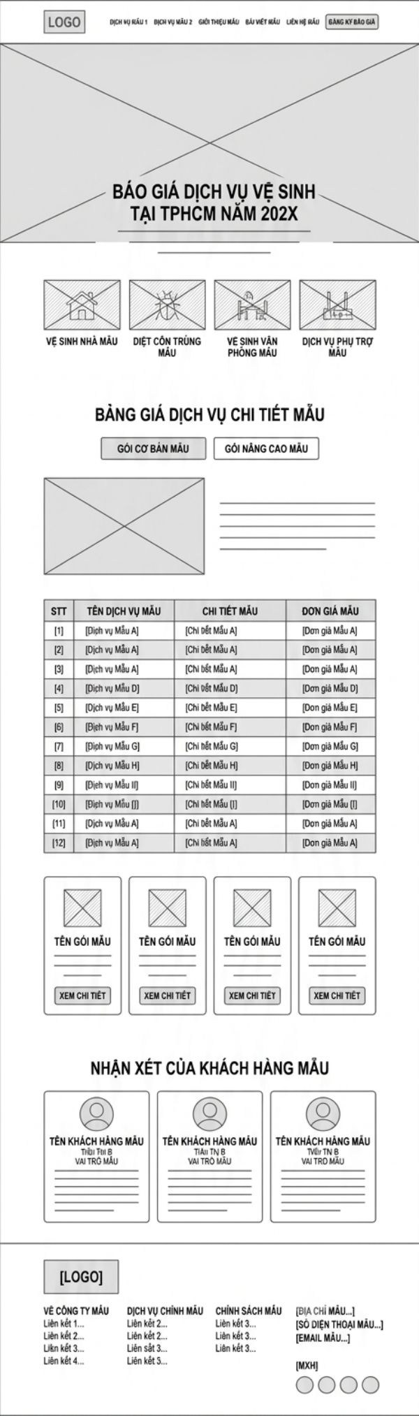 Mẫu trang báo giá cho công ty vệ sinh