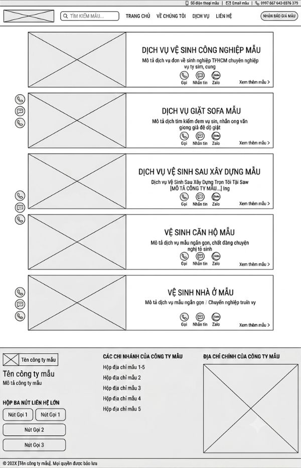 Mẫu trang danh mục dịch vụ